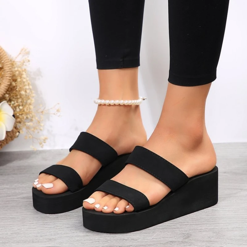 black slide sandals