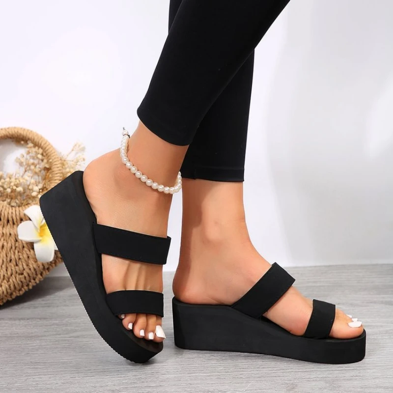 black slide sandals