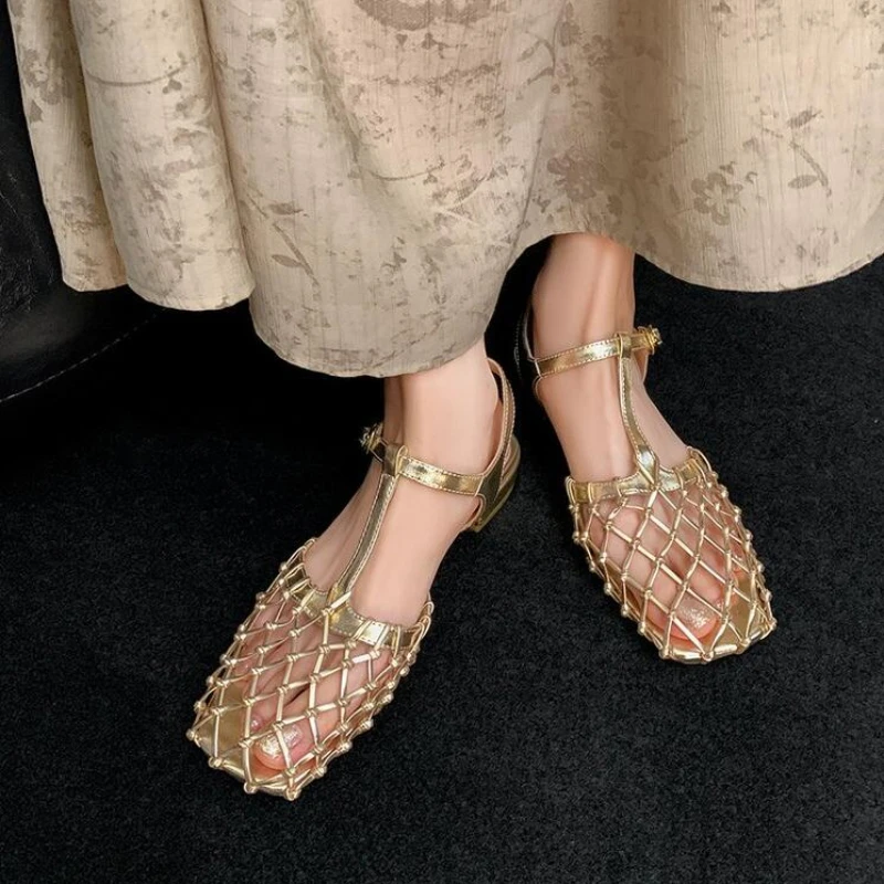 gold sandals flat